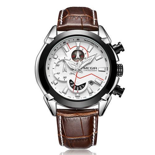 Multifunctioneel horloge voor heren, leren horloge met driedimensionale wijzerplaat en quartzhorloge