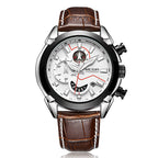 Multifunctioneel horloge voor heren, leren horloge met driedimensionale wijzerplaat en quartzhorloge