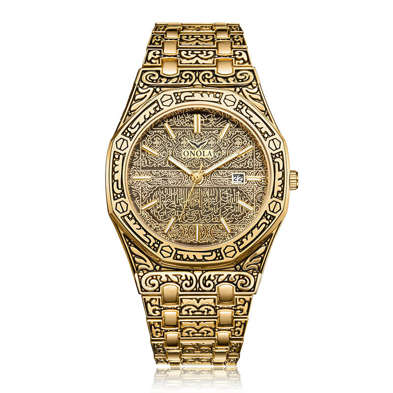 ONOLA Luxury Men's Engraved Bracelet Luxury Brand Men Quartz Watch Fashionable Classic Men's Quartz Watches