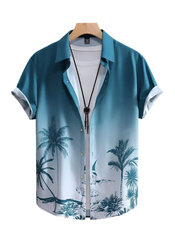 Men's Fashionable Casual Shirt Solid Color Floral 3D Printed Polyester Fiber Shirt Floral-Print Hawaiian Men's Casual Shirt
