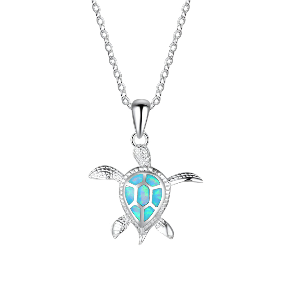 Women Fashionable Necklace Versatile Opal Clavicle Chain 925 Sterling Silver Cute Sea Turtle Pendant Charm Necklace
