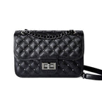 Women's Genuine Leather Rhombus Chain Shoulder Messenger Bag Women's Retro Shoulder Bag Chain Crossbody Bag