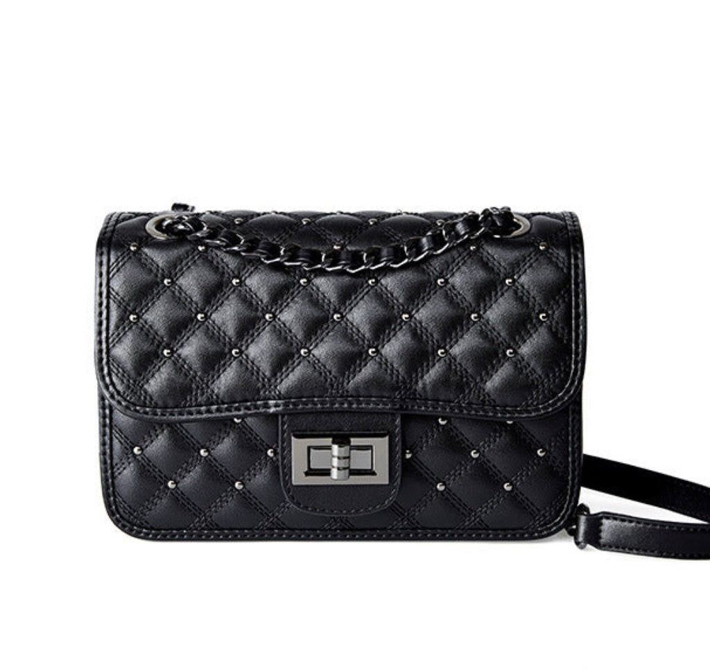 Damestas van echt leer met ruitvormige ketting, schoudertas met ketting en retro-stijl, damestas met ketting en crossbody-tas
