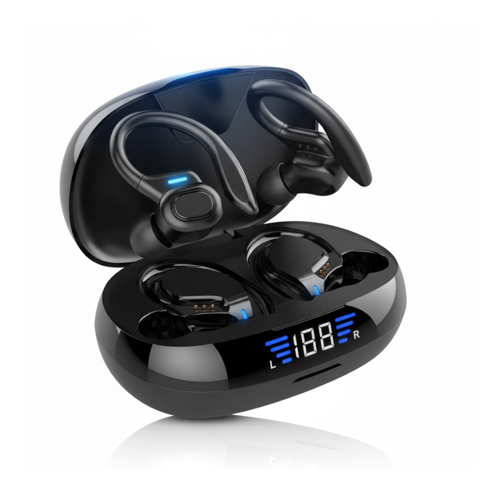 VV2 Draadloze Oordopjes Bluetooth Headset Binaurale Oorhaak Touch Control Hoofdtelefoon Met LED-scherm Hoofdtelefoon