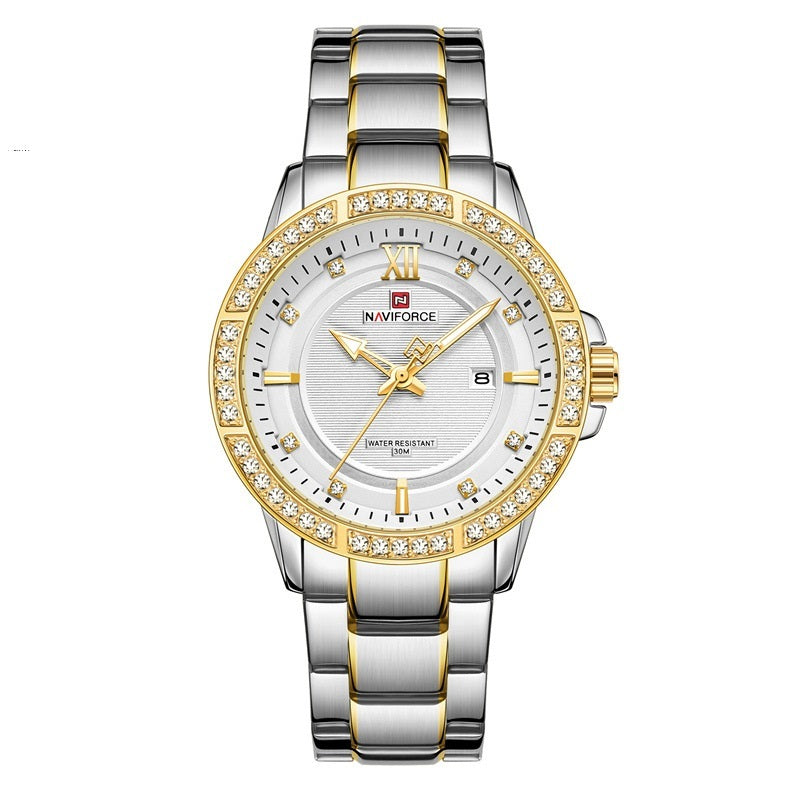 NAVIFORCE 9187 Brand Women Stainless Steel Quartz High Quality Movement Hours Clock Luxury Women Watch