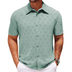 Hollow Jacquard Zomer Casual Korte Mouw Herenoverhemd