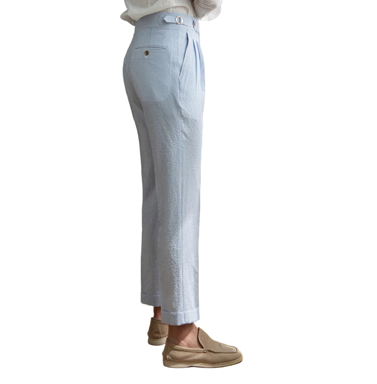 Men's Fashionable Business Casual Formal Pants Solid Color High Waist Straight Blue Striped Men's Casual Pants - Acquisti Online