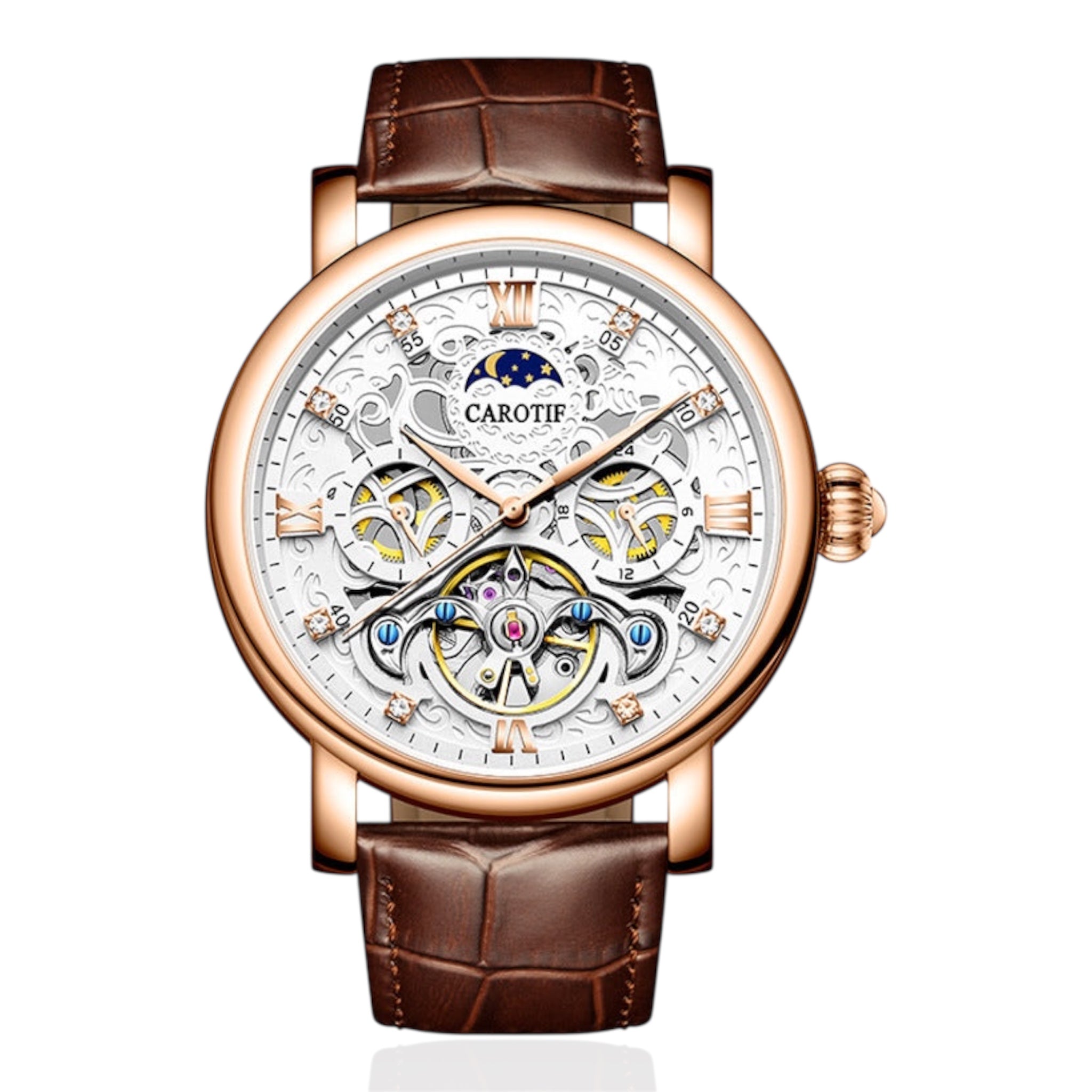 Carotif Automatic Mechanical Leather Watch Business Casual Waterproof Luminous Leather Watch - Acquisti Online