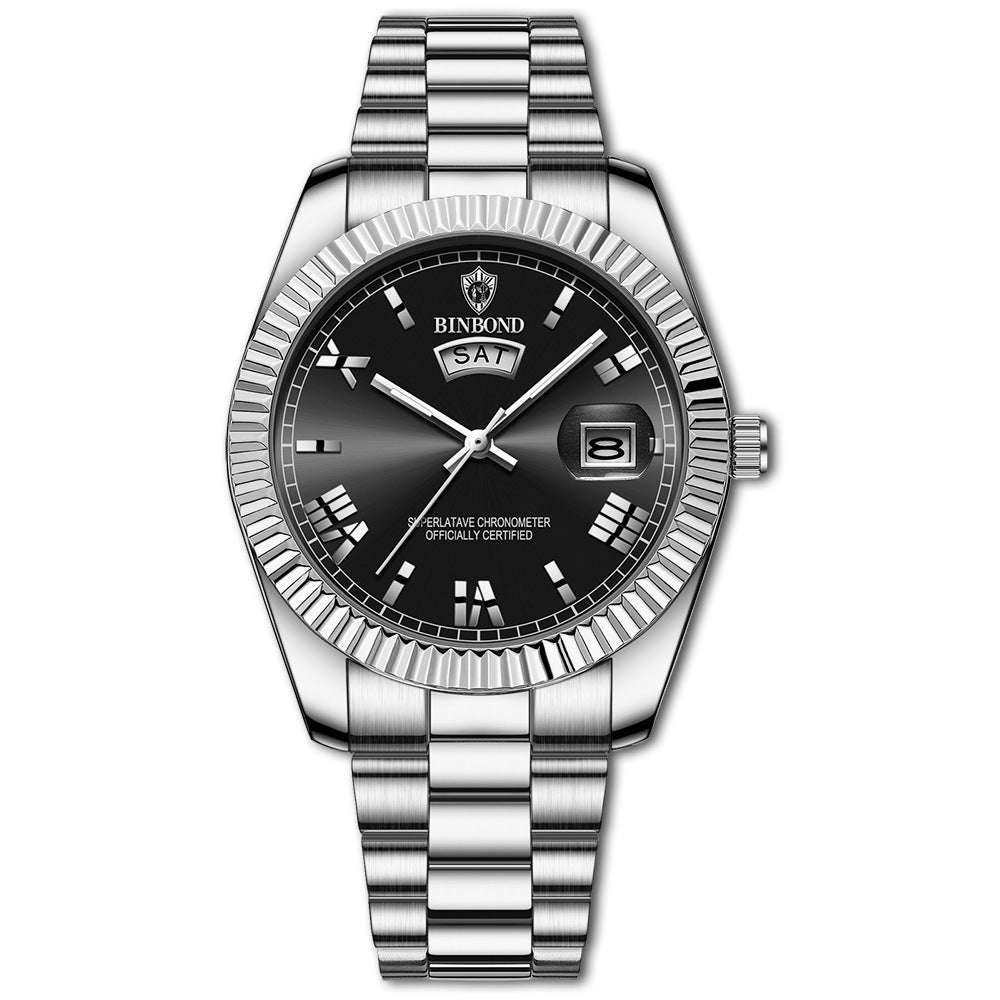 Binbond Man Steel Band Watch Business Casual Fashion Roman Digital Log Stainless Steel Watch Waterproof Automatic Movement Watch - Acquisti Online