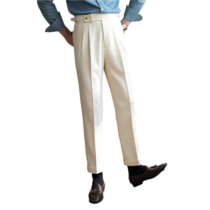Men's Fashionable Casual Business Straight Leg High-waisted Suit Long Pants Men Vintage Buckle Men's Formal Pants - Acquisti Online