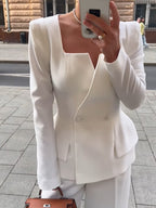 Fashionable Two-button Square Collar Solid Color Blazer - Acquisti Online