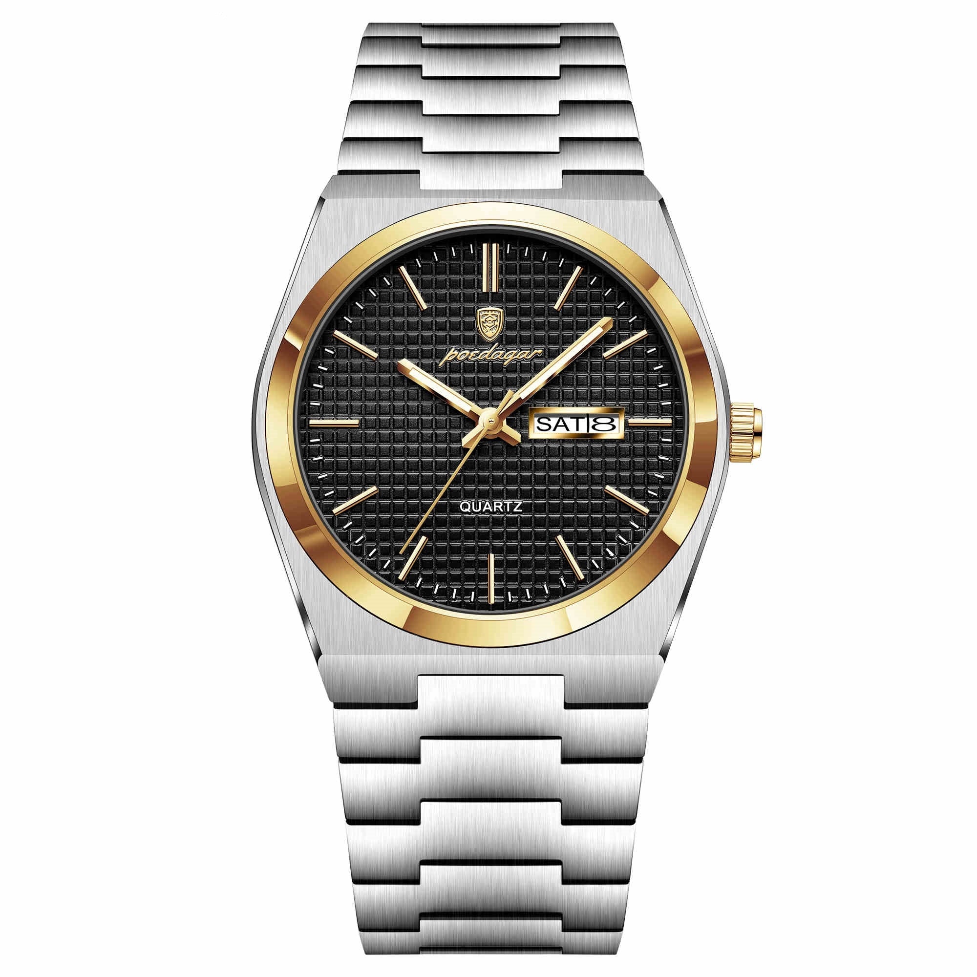 POEDAGAR Luxury Men's Sports Watch Luminous Waterproof Military Watch with Date and Week Stainless Steel Quartz Men's Watch Male Clock