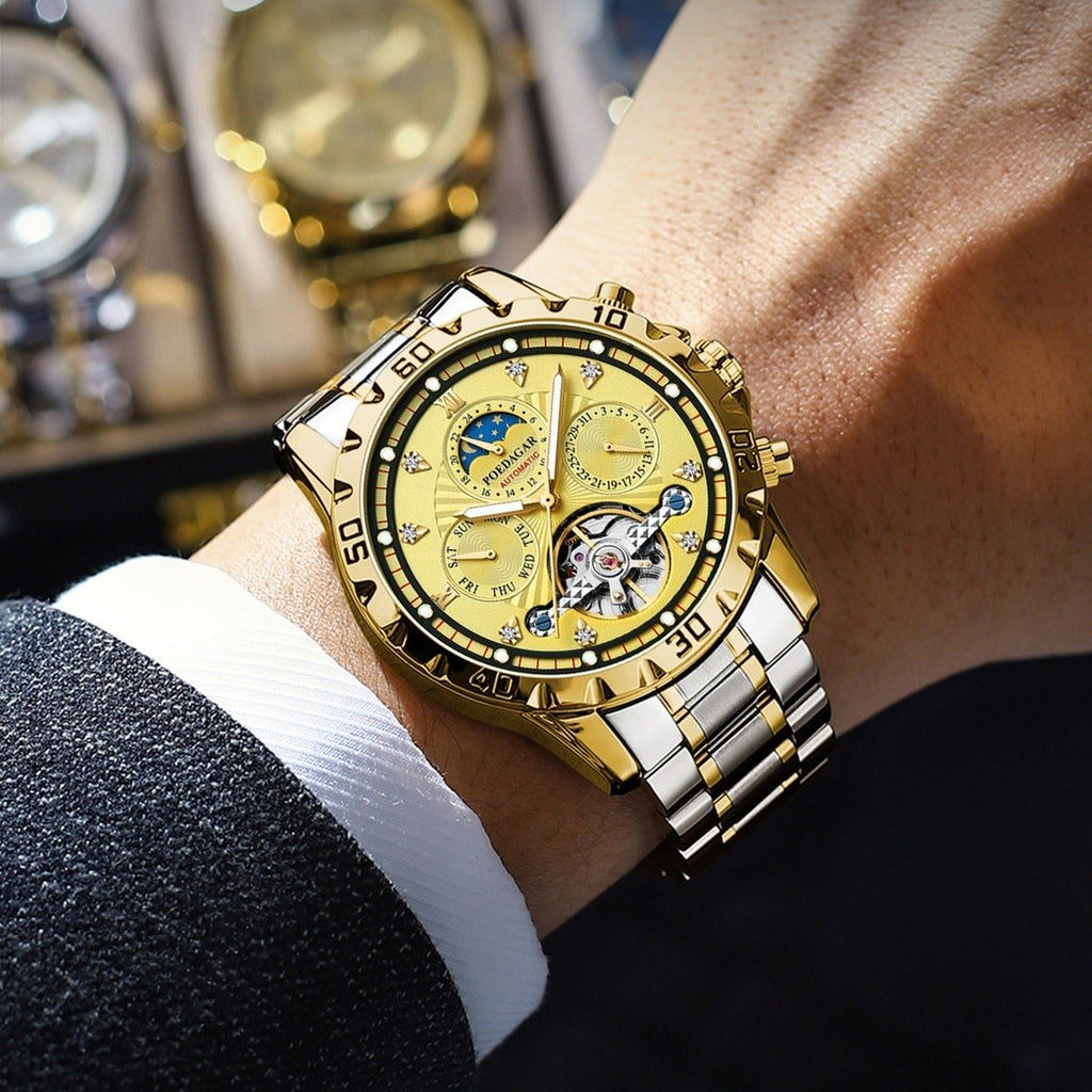 POEDAGAR Man Luxury Automatic Tourbillon Waterproof Steel Band Watch - Acquisti Online