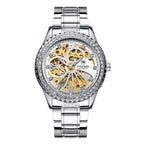Orologio meccanico automatico da uomo alla moda TIANNBU con diamanti, in acciaio inossidabile, impermeabile