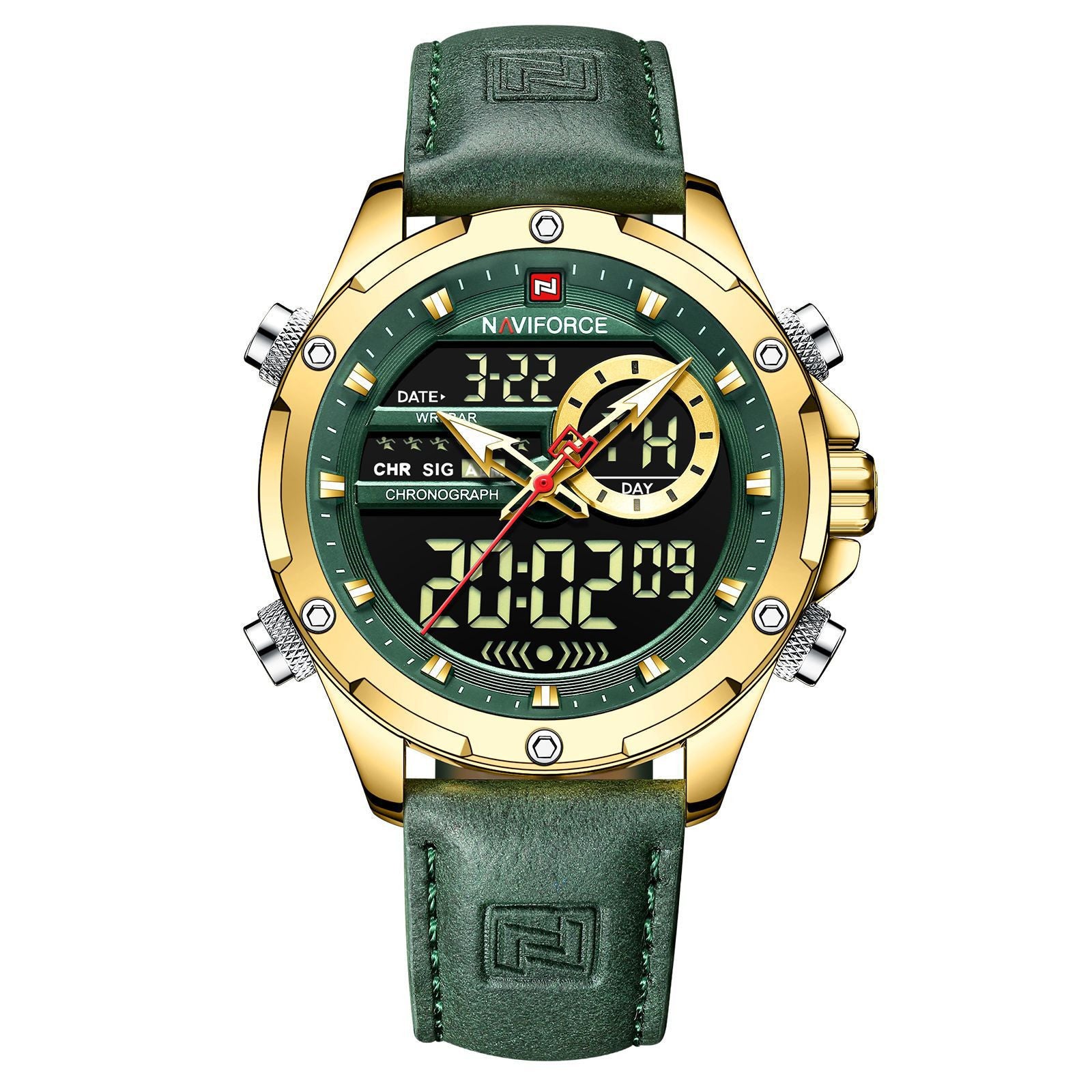 NAVIFORCE Men's Seiko Movement Quartz Watches Chronograph Casual Luminous Leather Strap Men's Quartz Wrist Watch