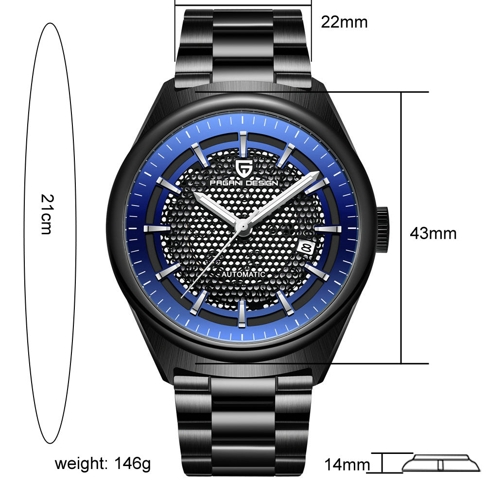 Pagani Design Orologio da uomo casual-elegante, movimento automatico, orologio meccanico, cinturino in acciaio, impermeabile, orologio da uomo alla moda