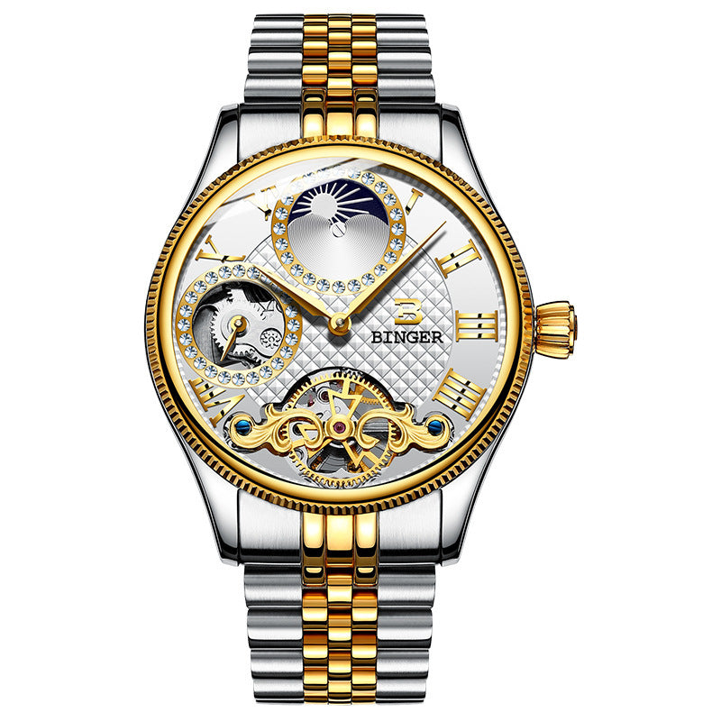 Men Business Casual Automatic Skeleton Steel Band Watch - Acquisti Online