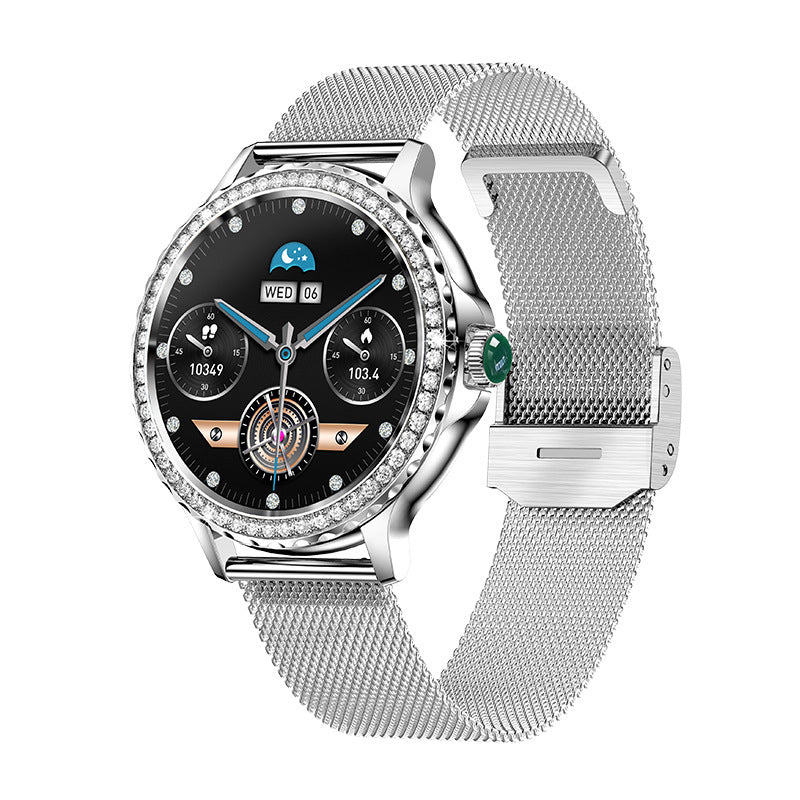 Orologio intelligente multifunzione da donna con monitoraggio della salute, promemoria intelligente, monitoraggio del fitness e chiamata Bluetooth Rhinstone