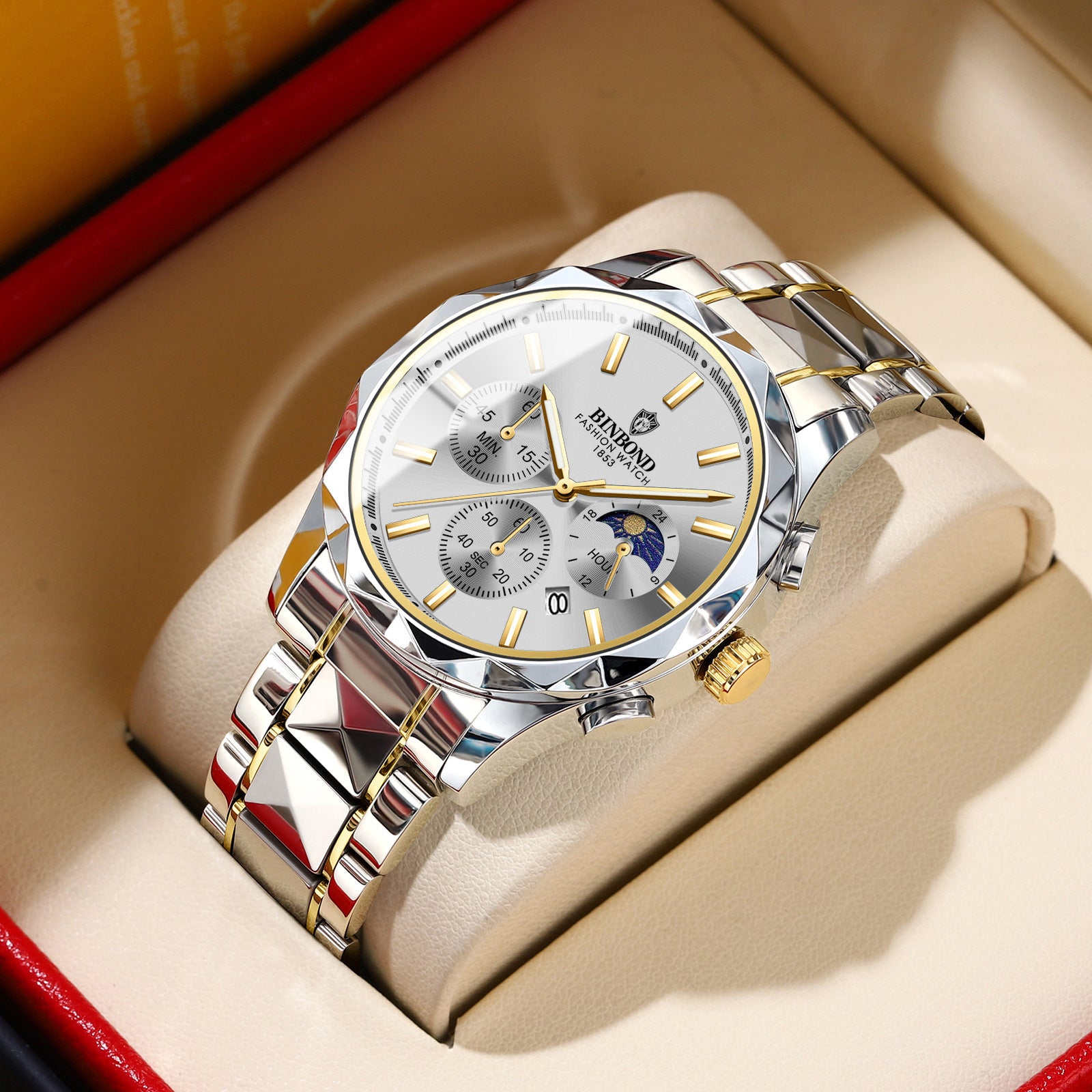 BINBOND Luxury Brand Men's Watch High Quality Waterproof Sport Chronograph Quartz Military Watch Men Clock Butterfly Clasp Men's Watch - Acquisti Online