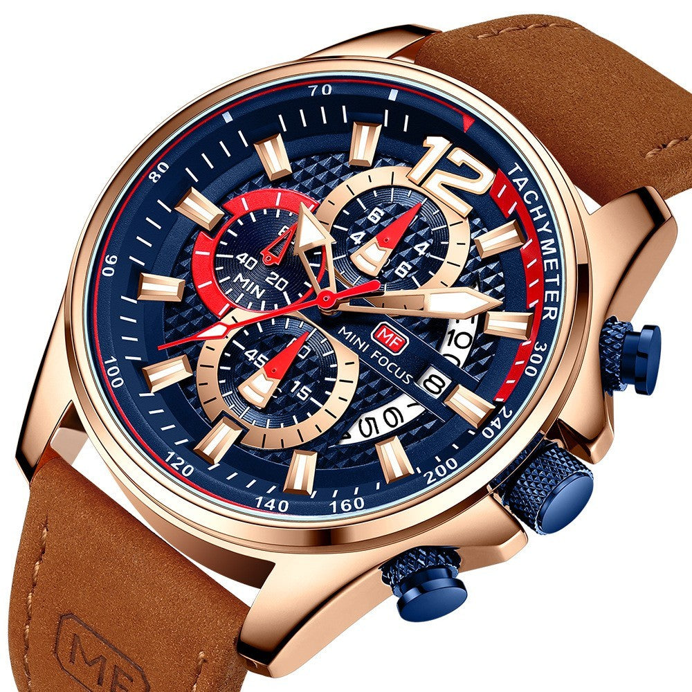 MINI FOCUS TT-MG0350L Fashion Casual  Leather Strap Wristwatch