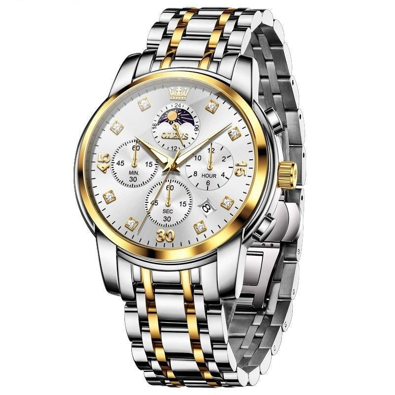 OLEVS Orologi da uomo di lusso con calendario impermeabile, movimento al quarzo, orologio da polso multifunzione