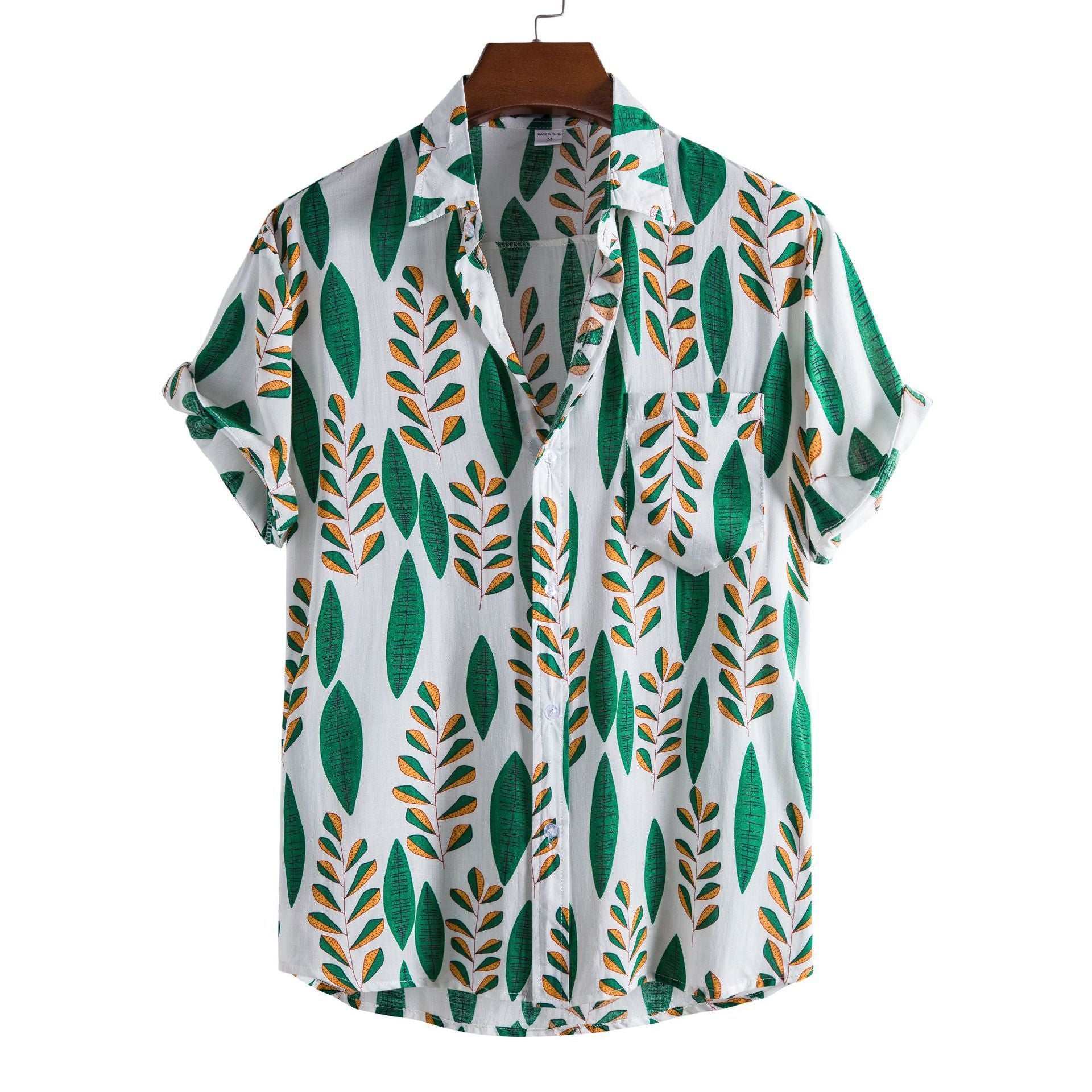 Men's Fashionable Casual Shirt Flowers Pattern Slim Fit Cardigan Short Sleeve Creative Printing Pattern Lapel Men's Shirt