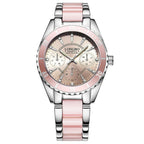 LONGBO Female models three eyes ceramic steel belt watch waterproof luminous quartz ladies watch