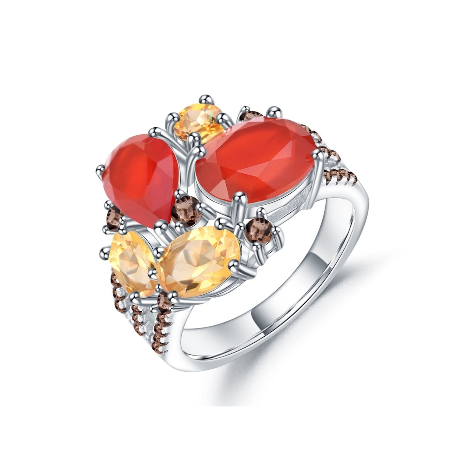 Caibao-ring voor dames, luxe trendy stijl, natuurlijke topaas en amethist, verlovingsring van 925 sterling zilver