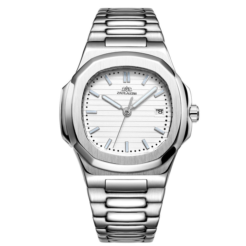 Luxe automatisch mechanisch dameshorloge met massieve stalen band, kalender en lichtgevend mechanisch horloge van roestvrij staal