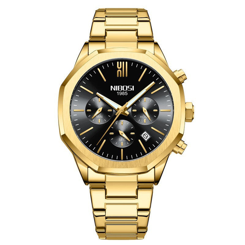 NIBOSI Luxury Brand Men's Quartz Watch Stainless Steel Chronograph Luminous Watches for Men