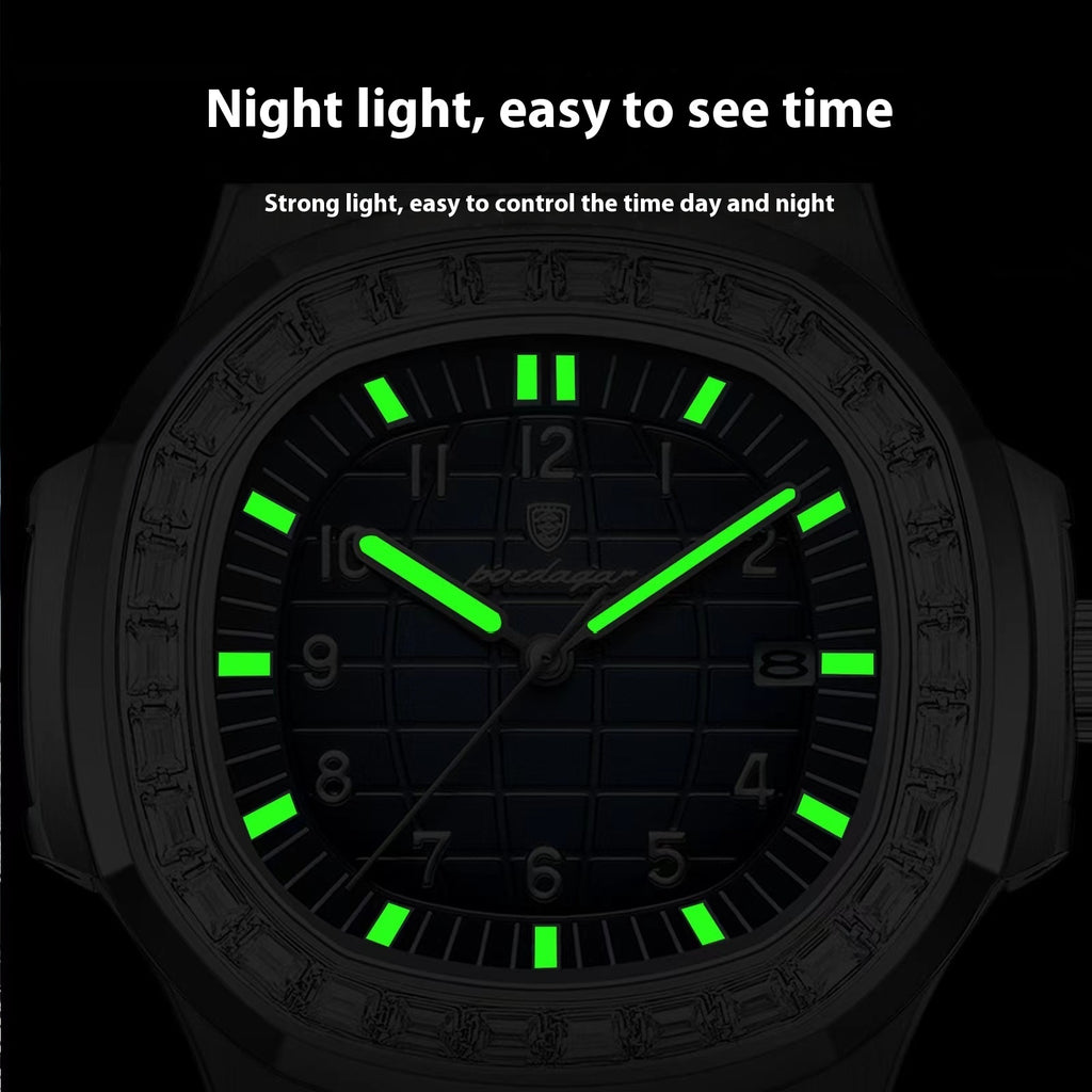 POEDAGAR Fashion Square Watch Men with Date Stainless Steel Quartz Wrist Watch High Quality Waterproof Luminous Men's Watch