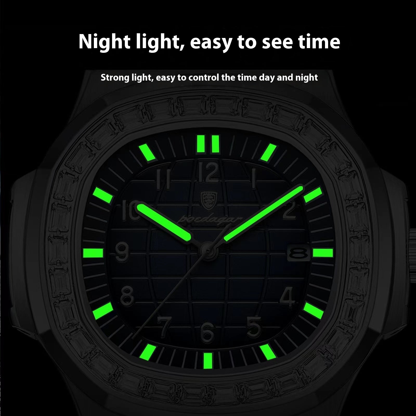 POEDAGAR Fashion Square Watch Men with Date Stainless Steel Quartz Wrist Watch High Quality Waterproof Luminous Men's Watch