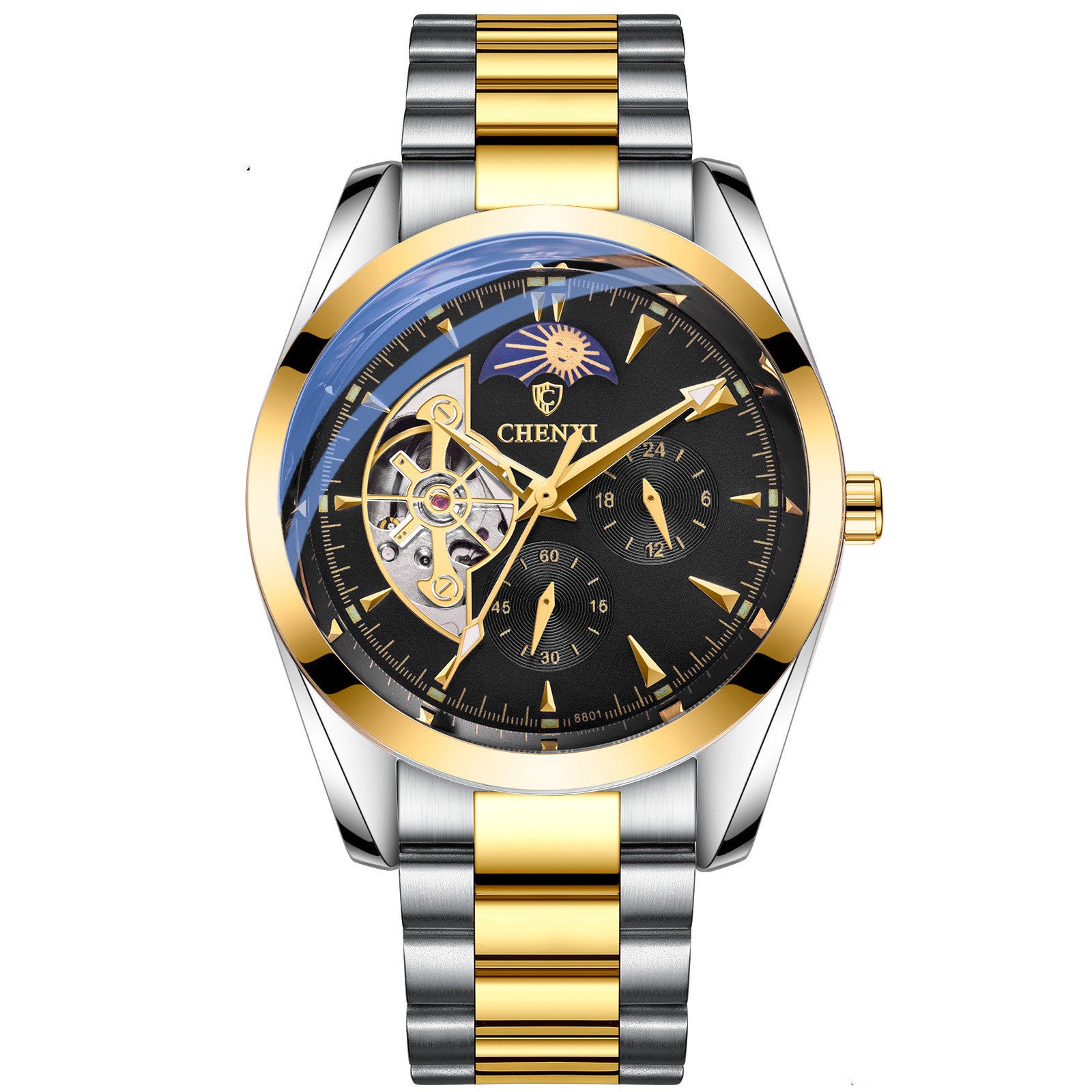 Orologio meccanico automatico da uomo impermeabile con sole, luna e stelle