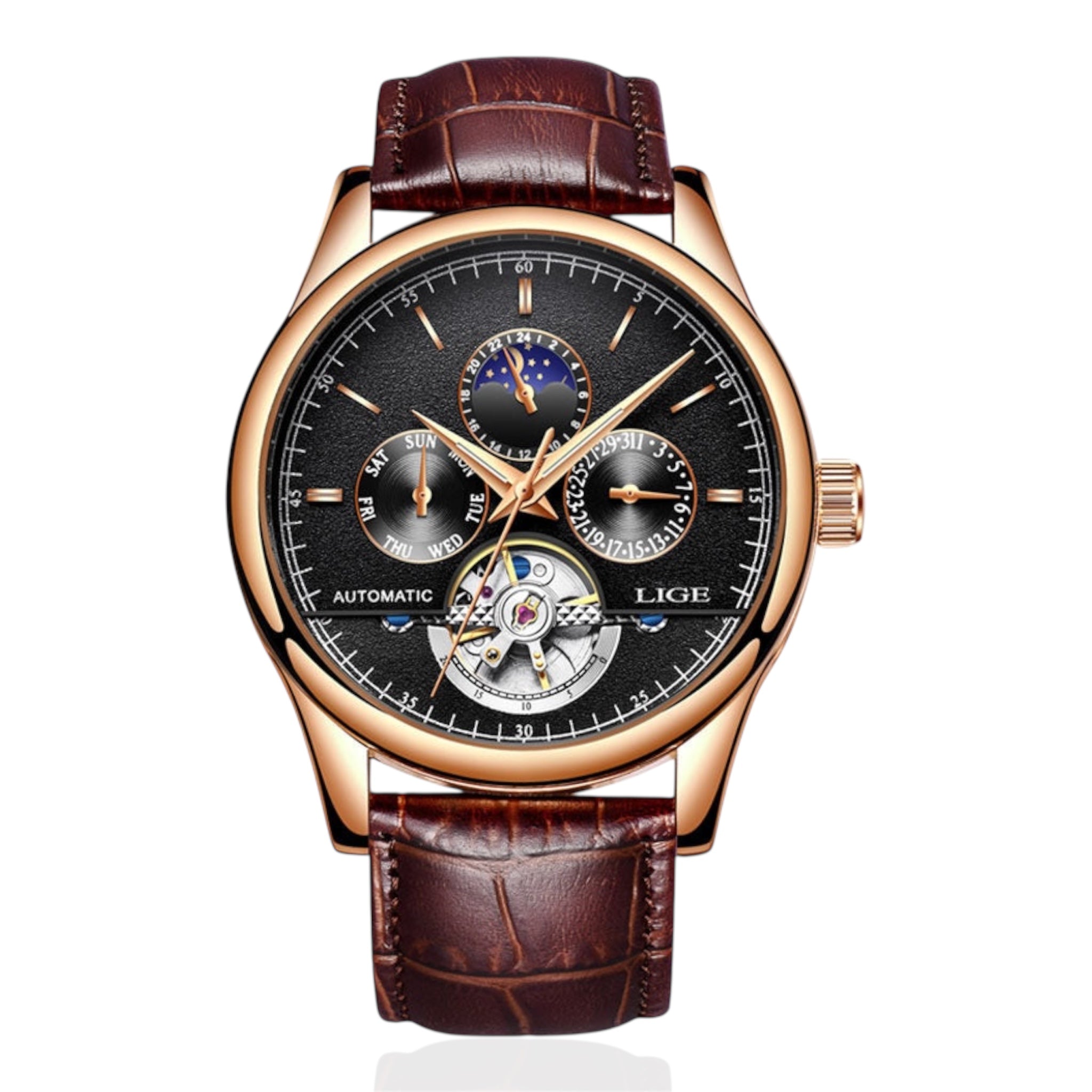 Orologi da uomo LIGE di lusso, orologio da polso automatico con tourbillon, sportivo, impermeabile, meccanico, per uomo.