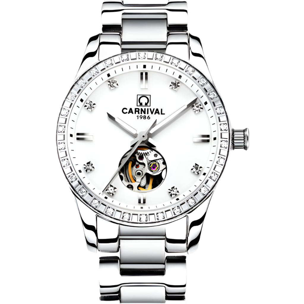 CARNIVAL Casual Ladies Automatic Mechanical Watches Luminous Waterproof Stainless Steel Strap Diamond Watch