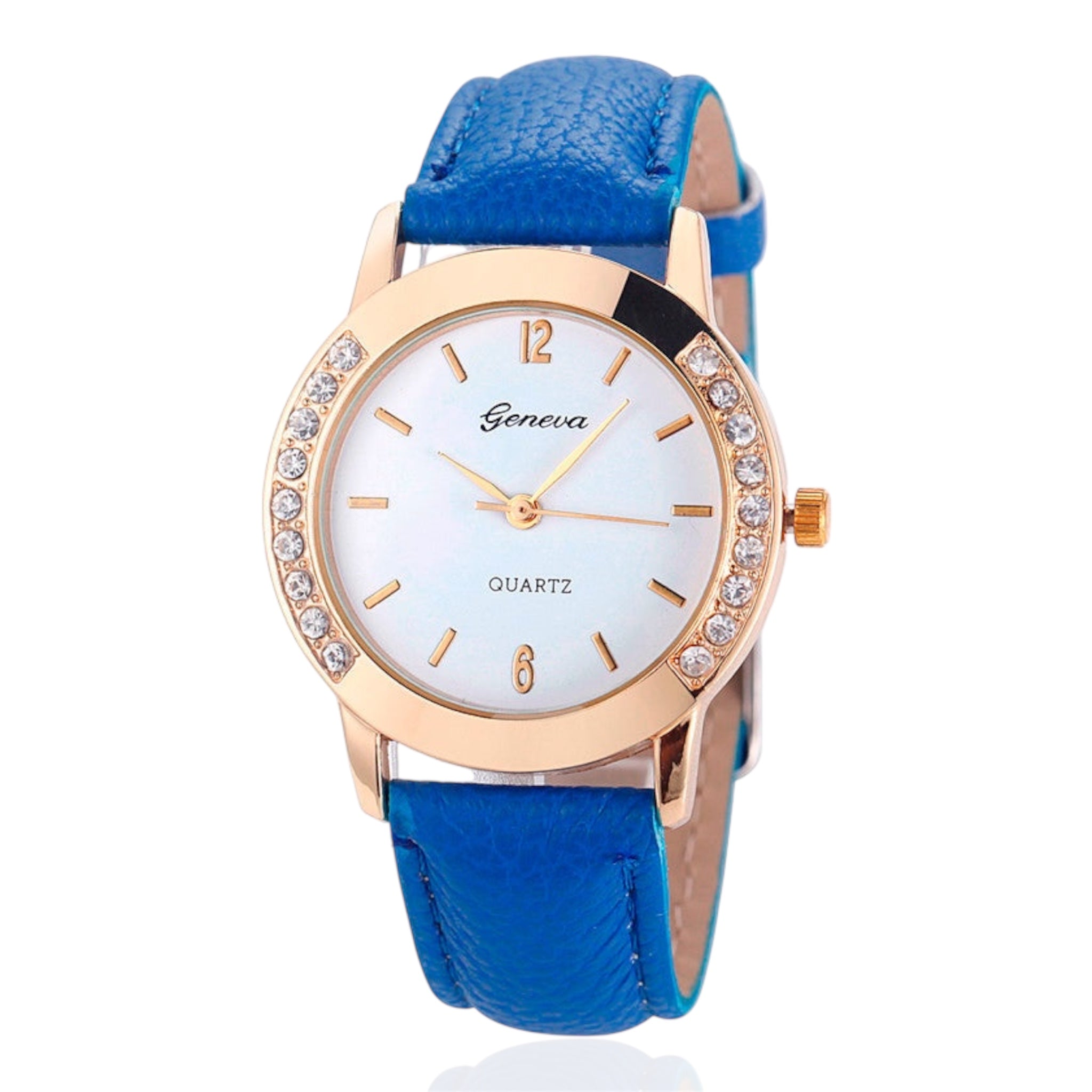 Geneva Fashion Women Watches Leather Band Quartz Watches Stainless Steel Case Rhinestone Crafted Ladies Quartz Watches - Acquisti Online