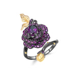 Fashion Women's Ring Vintage Style S925 Silver Gemstone Ring Secret Garden Rose Design with Natural Colorful Stones