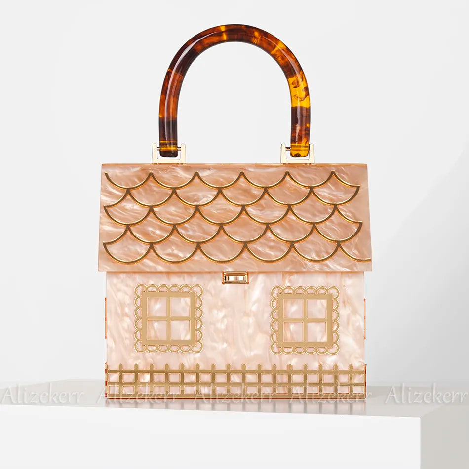Women's Luxury Designer  Acrylic Handle House Shaped Purses And Handbags