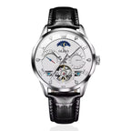 OLEVS Men's Watch Luxury Mechanical Wristwatch Men Leather Strap Waterproof Luminous Double Calendar Hollow Flywheel Automatic Mechanical Watch