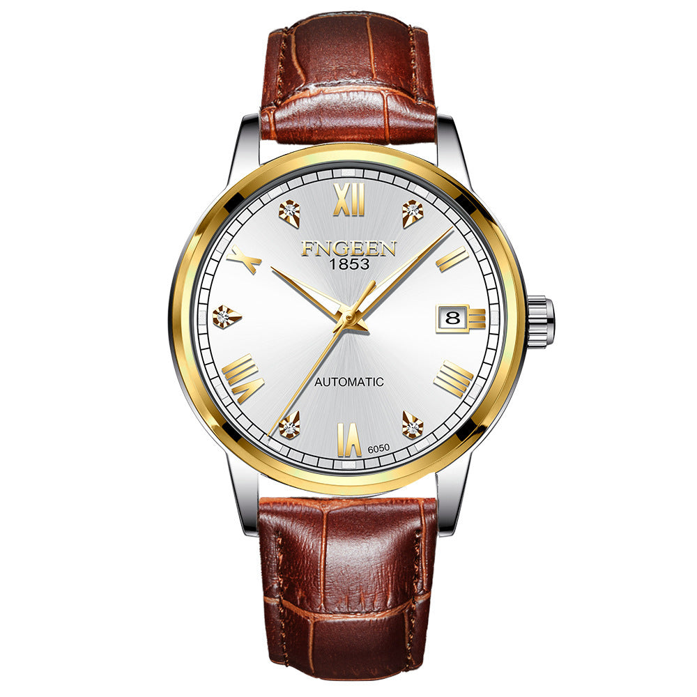 FNGEEN Top Brand Luxury Fashion Green Mechanical Watch for Men Stainless Steel Waterproof Sports Automatic Calendar Men's Watch - Acquisti Online