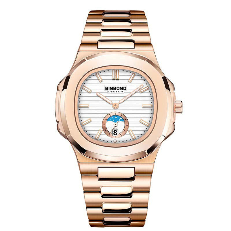 RORIOS Simple Men's Watch Casual Quartz Wrist Watch Waterproof Calendar Luminous Analogue Stainless Steel Strap
