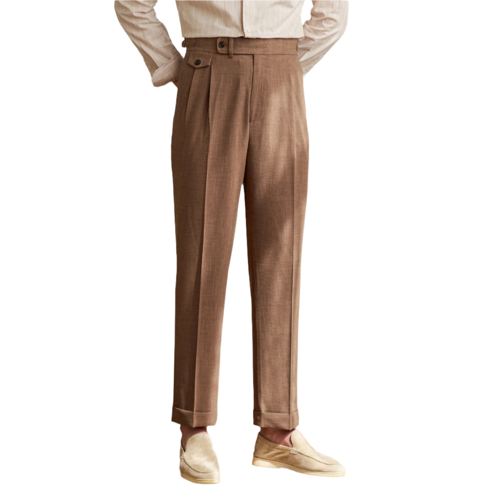 Men's All-match British Business casule Pants Straight Leg High-waisted Suit Long Pants Men Vintage Paris Buckle Pants