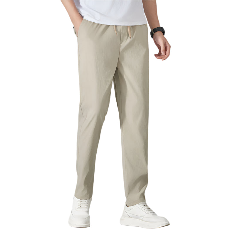 Men's Fashionable Ice Silk Pants Quick-drying Thin Loose Straight Men's Trousers Double Layer Belt Fashion Men's Trousers
