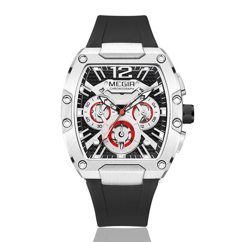 MEGIR Fashion Sport Quartz Watch for Men Waterproof Golden Green Silicone Strap Chronograph Wristwatch