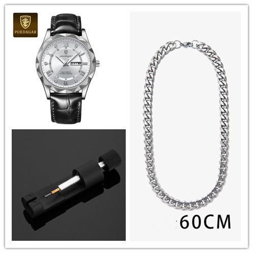 POEDAGAR Luxury Business Men's Wrist Watch Waterproof Luminous Date Week Men's Watch for Men Quartz Watch Leather Men's Watches reloj
