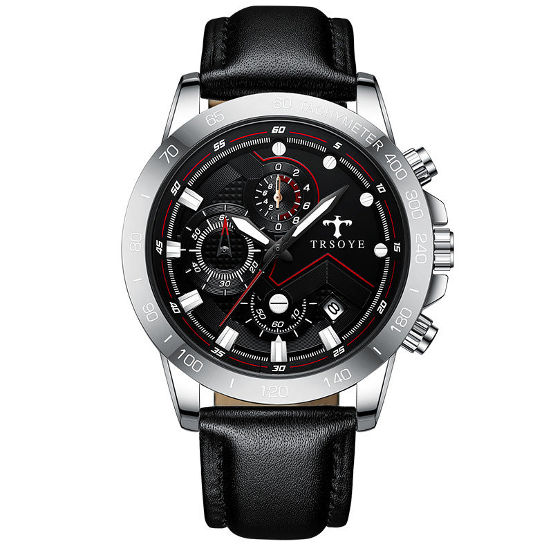 Trsoye Orologio da uomo casual alla moda sportivo impermeabile con movimento automatico al quarzo e cinturino in pelle