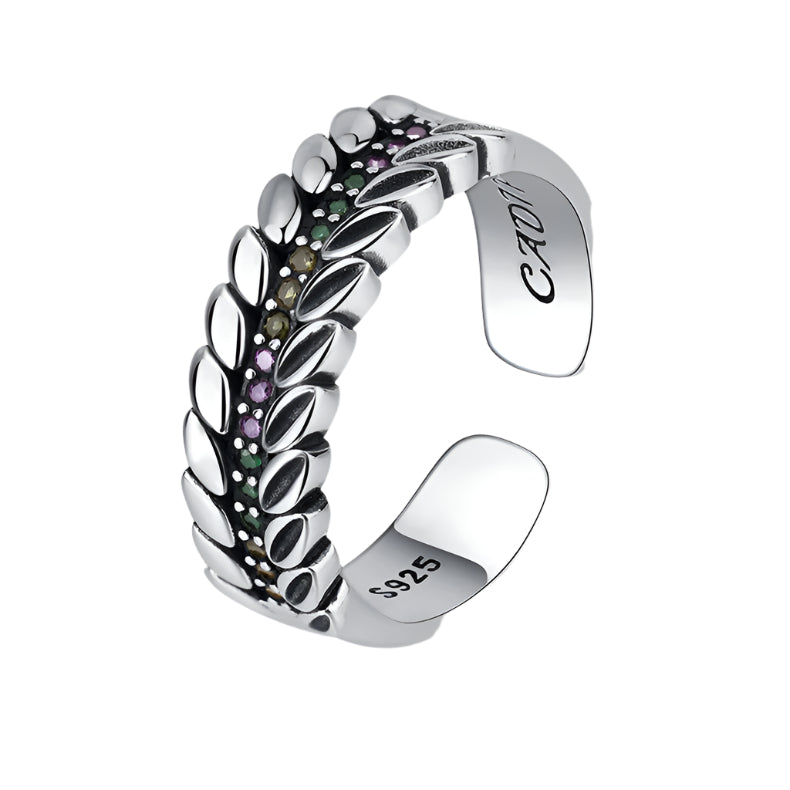 S925 Sterling Zilver Kleur Diamant Kleurrijke Zirkoon Oor Van Tarwe Ring