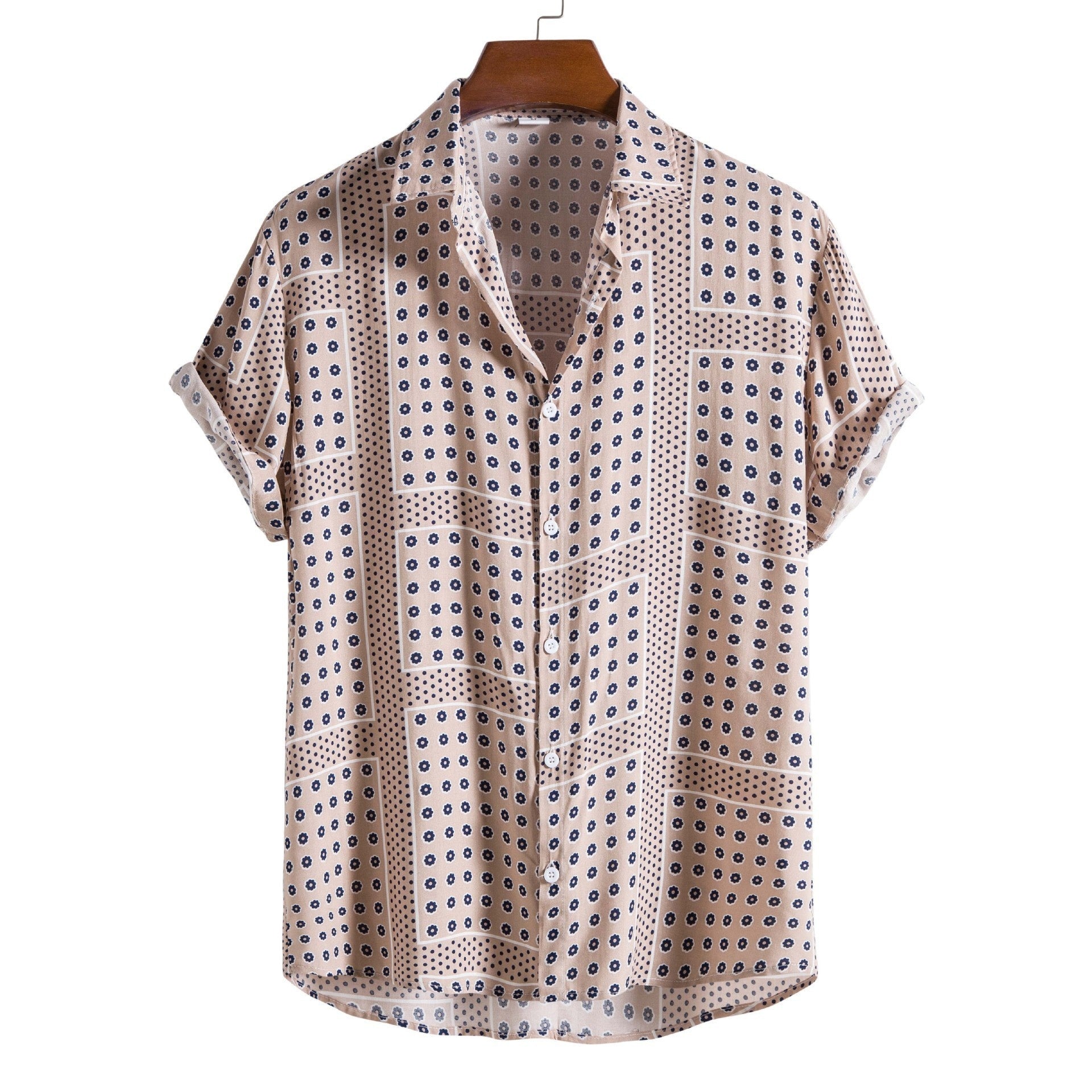 Men's Fashionable Casual Shirt Short Sleeve Striped Shirt Cotton Fabric Formal Shirts Digital Printing Men's Casual Shirt