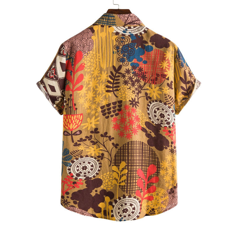 Heren modieus casual overhemd effen kleur puur katoen bedrukt korte mouwen heren modieus casual Hawaiiaans overhemd