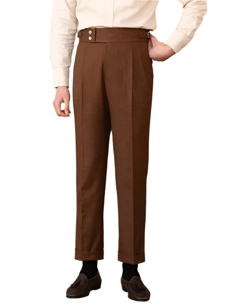 Men's Adjustable Buckle High Waist Straight Casual Suit Pants